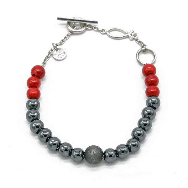 Unique Hematite & Red Bamboo Bracelet - halibutgioielli